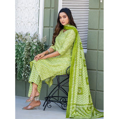 Mayawye Women's Cotton Blend Printed Kurti With Pant Dupatta Set (Parrot)