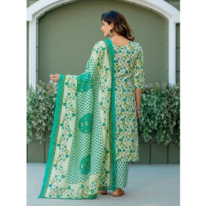 Mayawye Women's Cotton Blend Printed Kurti With Pant Dupatta Set (Pista)