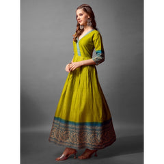 Mayawye Women's Cotton Blend Printed Anarkali Gown (Green)