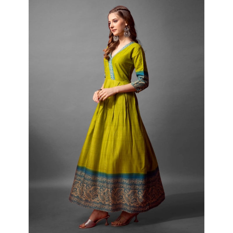 Mayawye Women's Cotton Blend Printed Anarkali Gown (Green)