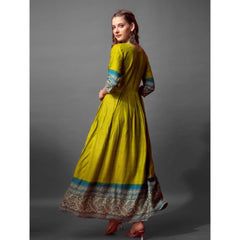 Mayawye Women's Cotton Blend Printed Anarkali Gown (Green)