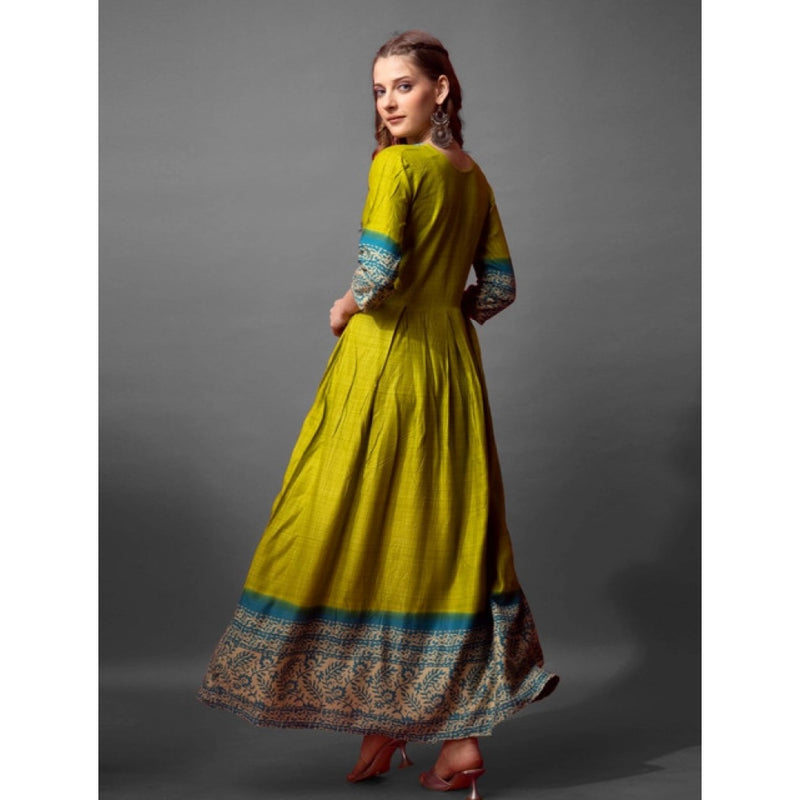 Mayawye Women's Cotton Blend Printed Anarkali Gown (Green)