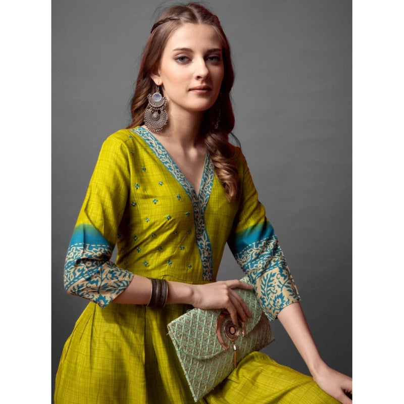 Mayawye Women's Cotton Blend Printed Anarkali Gown (Green)