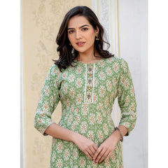 Mayawye Women's Rayon  Print With Embroidery Work A-Line Kurti (Green)