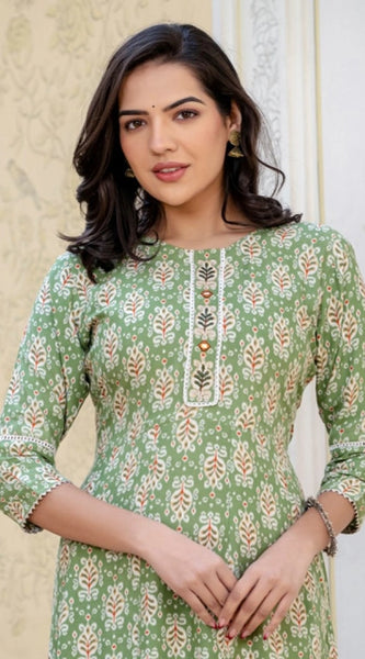 Mayawye Women's Rayon  Print With Embroidery Work A-Line Kurti (Green)