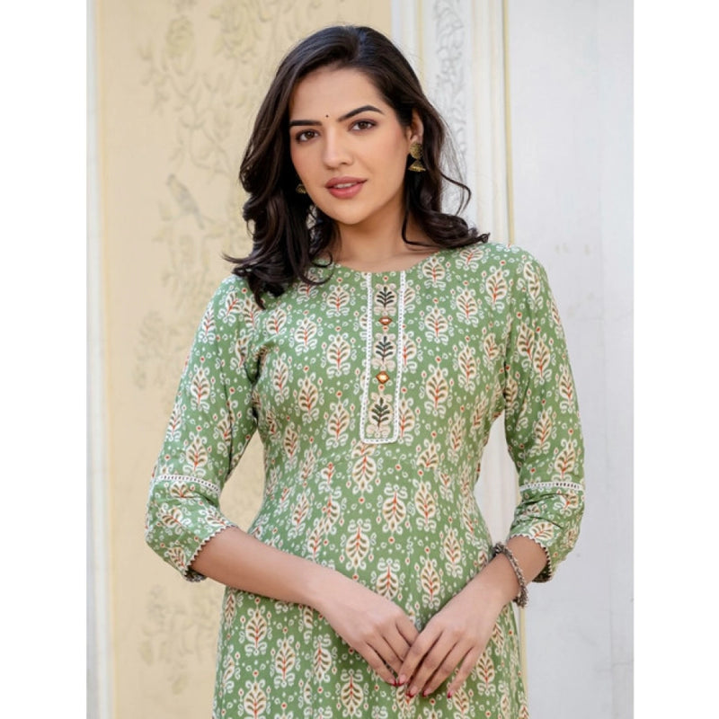 Mayawye Women's Rayon  Print With Embroidery Work A-Line Kurti (Green)