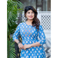 Mayawye Women's Rayon Print With Embroidery Work A-Line Kurti (Sky Blue)