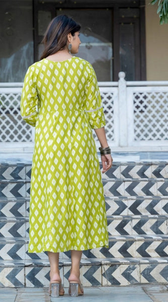 Mayawye Women's Rayon Print With Embroidery Work A-Line Kurti (Parrot)