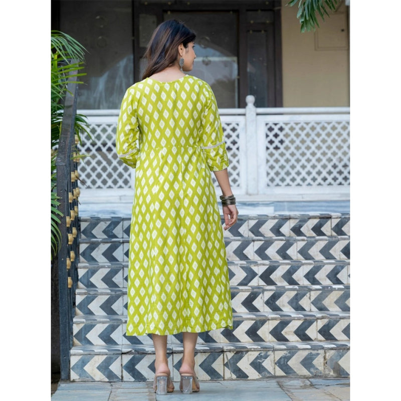 Mayawye Women's Rayon Print With Embroidery Work A-Line Kurti (Parrot)