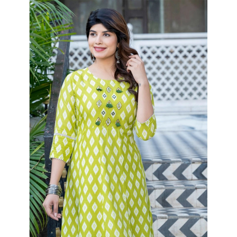 Mayawye Women's Rayon Print With Embroidery Work A-Line Kurti (Parrot)
