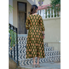 Mayawye Women's Rayon Print With Embroidery Work A-Line Kurti (Dark Green)