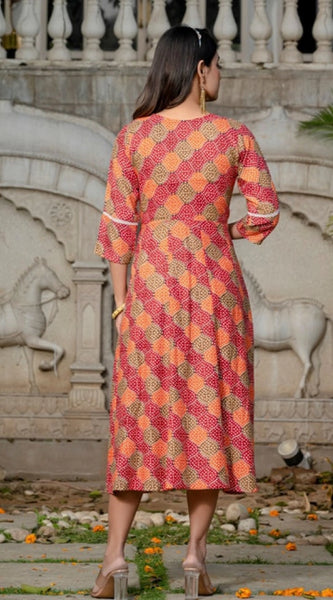 Mayawye Women's Rayon Print With Embroidery Work A-Line Kurti (Multicolor)