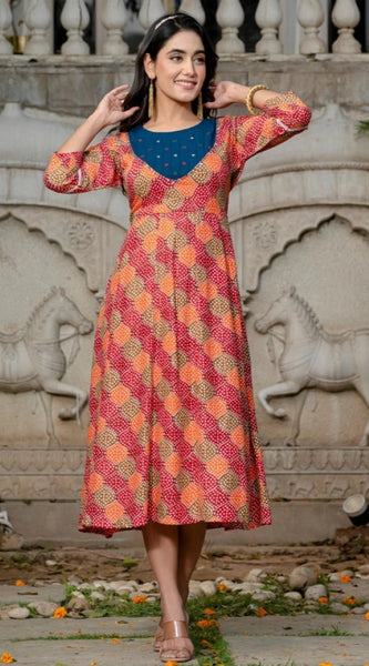 Mayawye Women's Rayon Print With Embroidery Work A-Line Kurti (Multicolor)