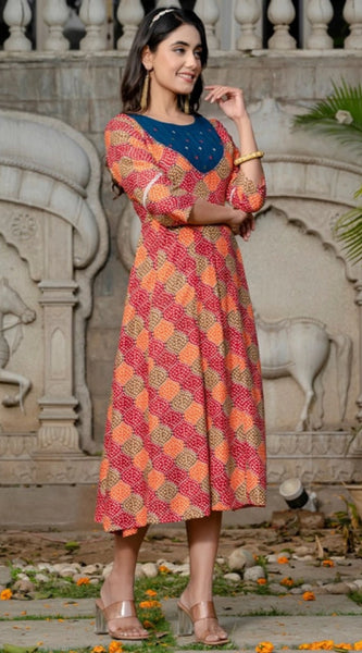 Mayawye Women's Rayon Print With Embroidery Work A-Line Kurti (Multicolor)