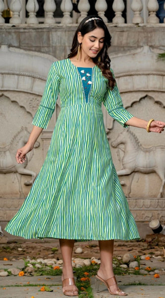 Mayawye Women's Rayon Print With Embroidery Work A-Line Kurti (Rama)