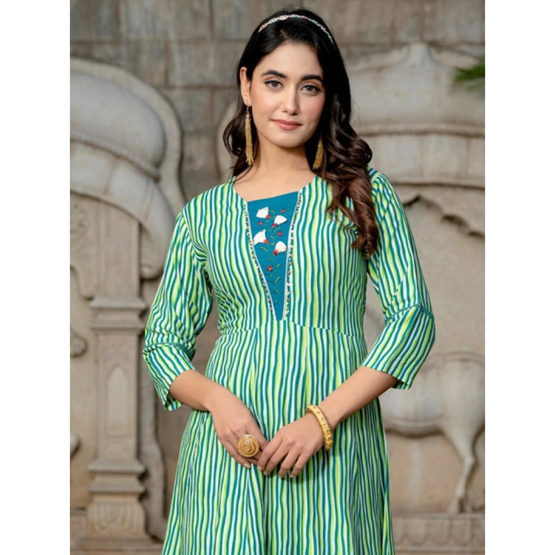 Mayawye Women's Rayon Print With Embroidery Work A-Line Kurti (Rama)