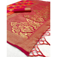 Mayawye Women's Soft Litchi Silk Jacquard Work Saree With Unstitched Blouse 5.5Mtr (Red)