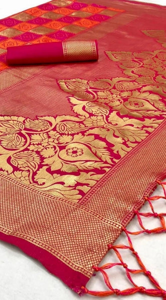 Mayawye Women's Soft Litchi Silk Jacquard Work Saree With Unstitched Blouse 5.5Mtr (Red)