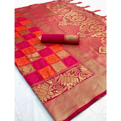 Mayawye Women's Soft Litchi Silk Jacquard Work Saree With Unstitched Blouse 5.5Mtr (Red)