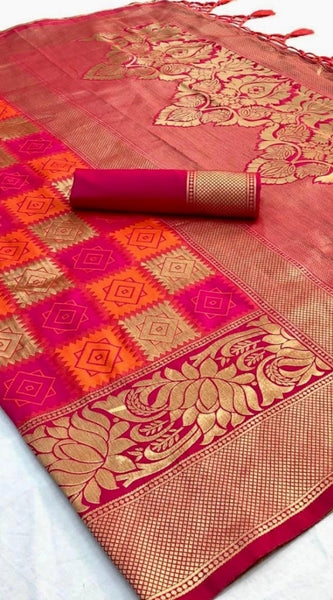 Mayawye Women's Soft Litchi Silk Jacquard Work Saree With Unstitched Blouse 5.5Mtr (Red)