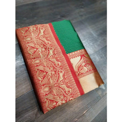 Mayawye Women's Soft Litchi Silk Jacquard Work Saree With Unstitched Blouse 5.5Mtr (Green)