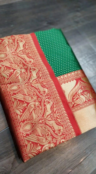 Mayawye Women's Soft Litchi Silk Jacquard Work Saree With Unstitched Blouse 5.5Mtr (Green)
