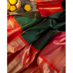 Mayawye Women's Soft Litchi Silk Jacquard Work Saree With Unstitched Blouse 5.5Mtr (Green)