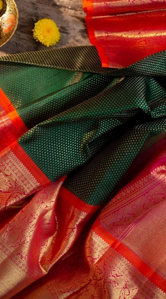 Mayawye Women's Soft Litchi Silk Jacquard Work Saree With Unstitched Blouse 5.5Mtr (Green)