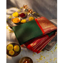 Mayawye Women's Soft Litchi Silk Jacquard Work Saree With Unstitched Blouse 5.5Mtr (Green)