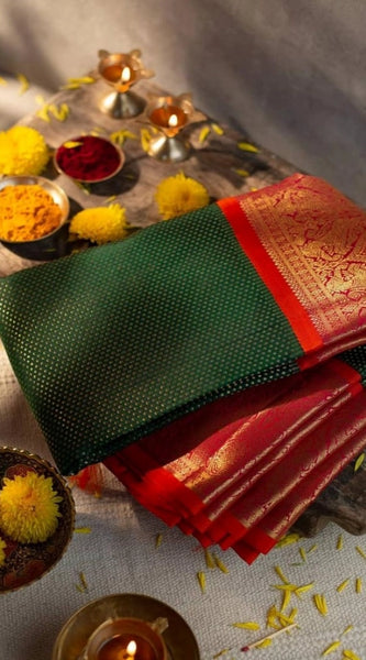 Mayawye Women's Soft Litchi Silk Jacquard Work Saree With Unstitched Blouse 5.5Mtr (Green)