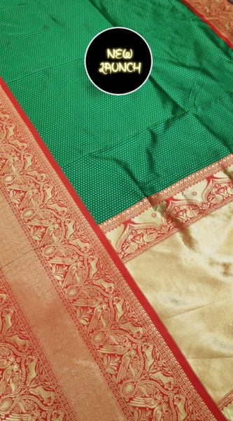 Mayawye Women's Soft Litchi Silk Jacquard Work Saree With Unstitched Blouse 5.5Mtr (Green)