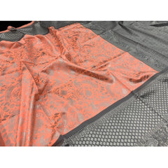 Mayawye Women's Soft Litchi Silk Jacquard Work Saree With Unstitched Blouse 5.5Mtr (Orange)