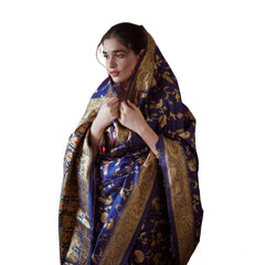 Mayawye Women's Soft Litchi Silk Jacquard Work Saree With Unstitched Blouse 5.5Mtr (Blue)