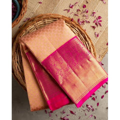 Mayawye Women's Soft Litchi Silk Jacquard Work Saree With Unstitched Blouse 5.5Mtr (Pink)
