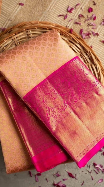 Mayawye Women's Soft Litchi Silk Jacquard Work Saree With Unstitched Blouse 5.5Mtr (Pink)