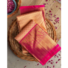 Mayawye Women's Soft Litchi Silk Jacquard Work Saree With Unstitched Blouse 5.5Mtr (Pink)