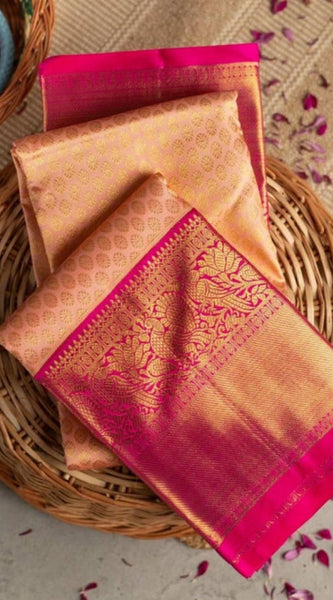 Mayawye Women's Soft Litchi Silk Jacquard Work Saree With Unstitched Blouse 5.5Mtr (Pink)