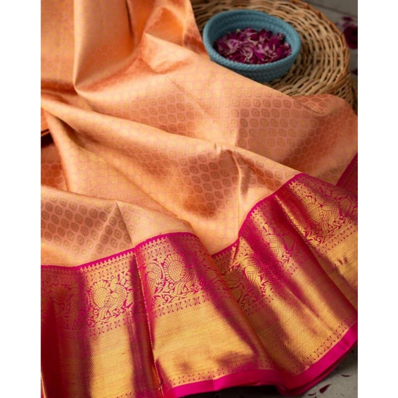 Mayawye Women's Soft Litchi Silk Jacquard Work Saree With Unstitched Blouse 5.5Mtr (Pink)
