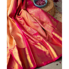 Mayawye Women's Soft Litchi Silk Jacquard Work Saree With Unstitched Blouse 5.5Mtr (Pink)