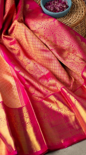 Mayawye Women's Soft Litchi Silk Jacquard Work Saree With Unstitched Blouse 5.5Mtr (Pink)