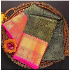 Mayawye Women's  Soft Litchi Silk Jacquard Work Saree With Unstitched Blouse 5.5Mtr (Green)