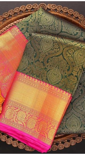 Mayawye Women's  Soft Litchi Silk Jacquard Work Saree With Unstitched Blouse 5.5Mtr (Green)