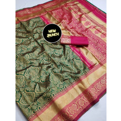 Mayawye Women's  Soft Litchi Silk Jacquard Work Saree With Unstitched Blouse 5.5Mtr (Green)