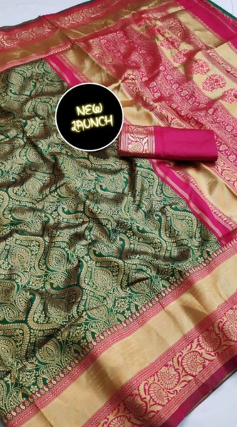 Mayawye Women's  Soft Litchi Silk Jacquard Work Saree With Unstitched Blouse 5.5Mtr (Green)