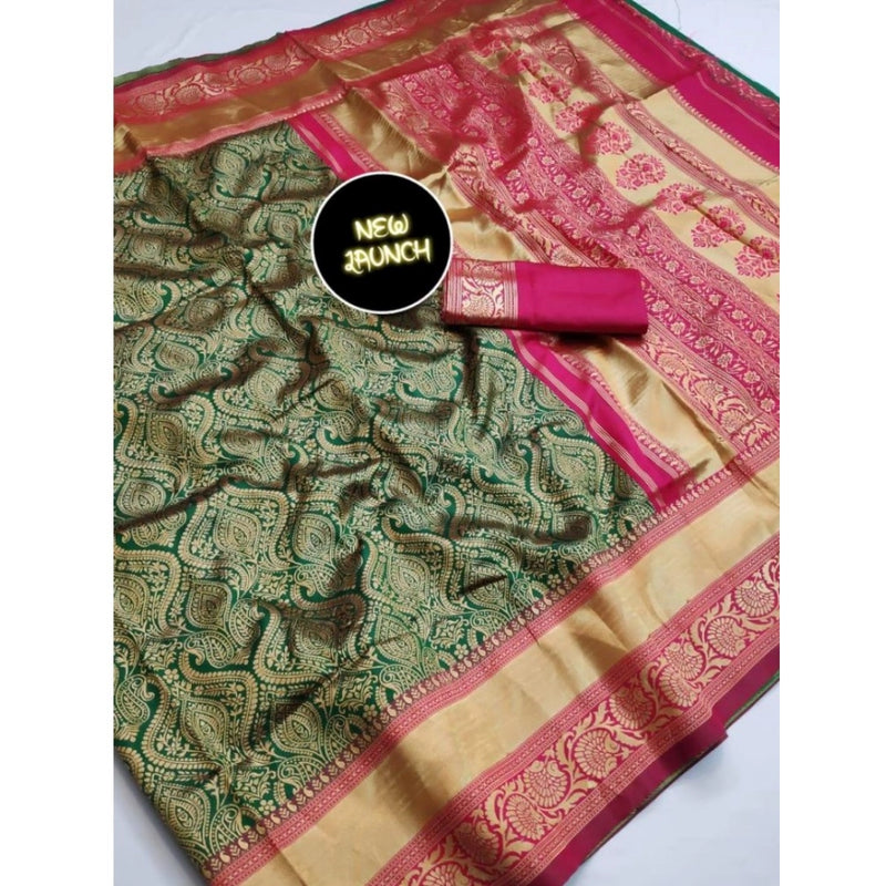Mayawye Women's  Soft Litchi Silk Jacquard Work Saree With Unstitched Blouse 5.5Mtr (Green)