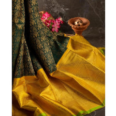 Mayawye Women's Soft Litchi Silk Jacquard Work Saree With Unstitched Blouse 5.5Mtr ( Mustard Yellow)