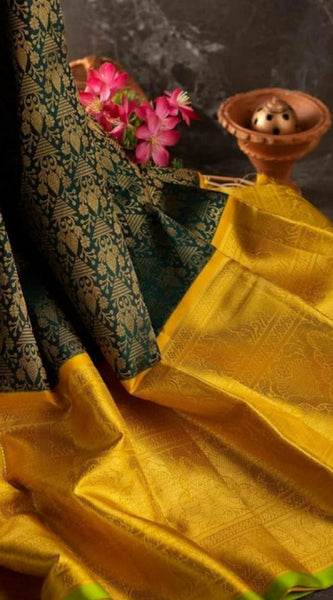 Mayawye Women's Soft Litchi Silk Jacquard Work Saree With Unstitched Blouse 5.5Mtr ( Mustard Yellow)