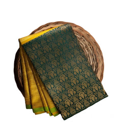 Mayawye Women's Soft Litchi Silk Jacquard Work Saree With Unstitched Blouse 5.5Mtr ( Mustard Yellow)