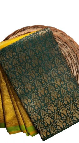 Mayawye Women's Soft Litchi Silk Jacquard Work Saree With Unstitched Blouse 5.5Mtr ( Mustard Yellow)