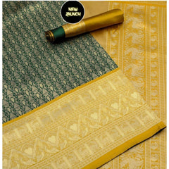 Mayawye Women's Soft Litchi Silk Jacquard Work Saree With Unstitched Blouse 5.5Mtr ( Mustard Yellow)